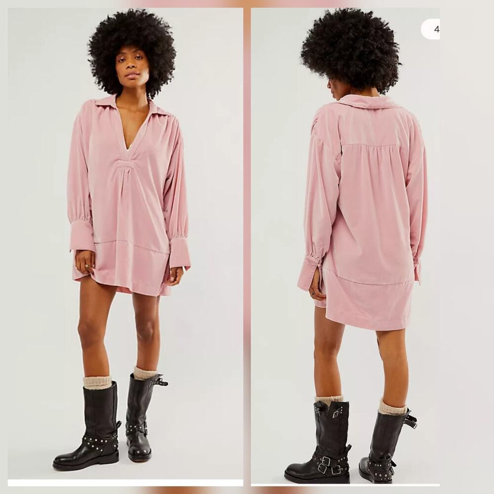 Free People Tessa Mini Dress SZ Small Pink Velvet Cottage Festival Western Boho